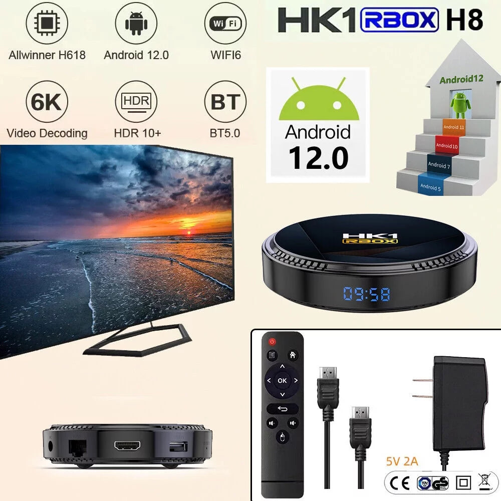 Android 12.0 4+32GB Ultra HD 6K HDR WiFi TV Streamer Player T8821