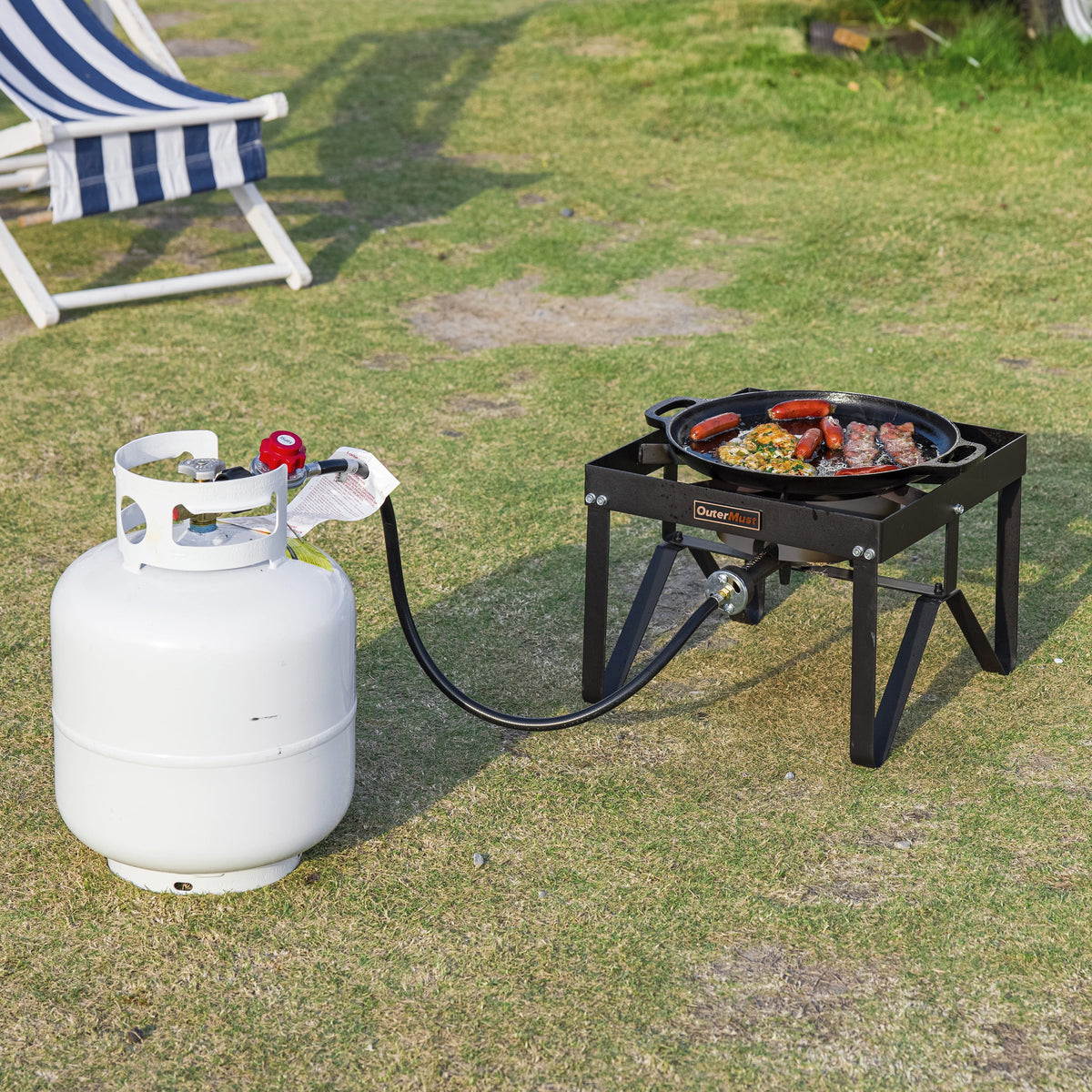 Outdoor Propane Burner Stove with 10 PSI Regulator and Cast Iron Braided Holes K661