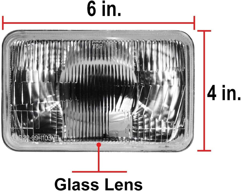 4x6 Rectangular Conversion Headlights Kit Sealed Beam Glass Lights with Halogen High/Low Bulbs 60/55w 9003/H4 Pack of 2 Y446