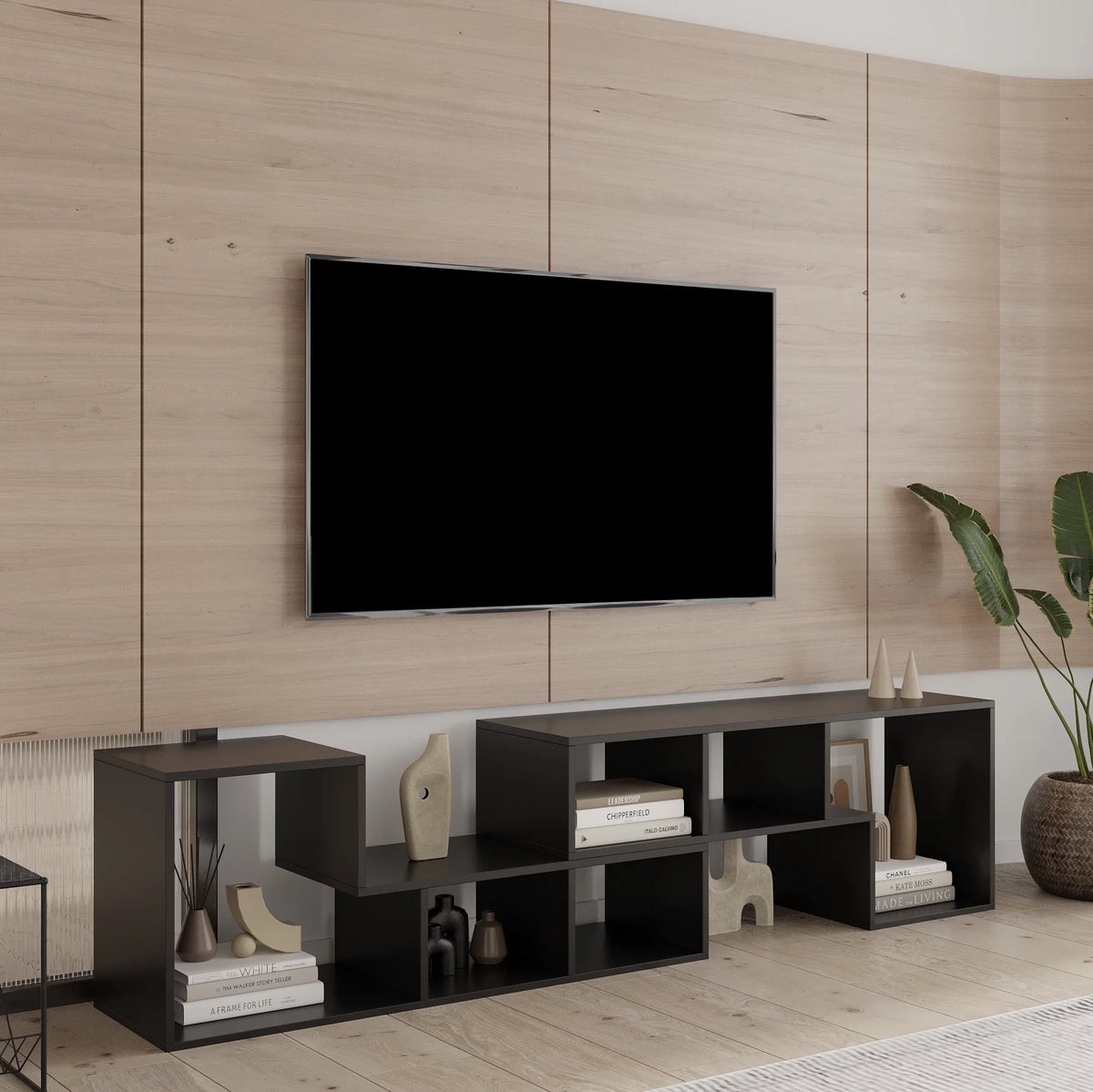 Black L-Shaped TV Stand U943307