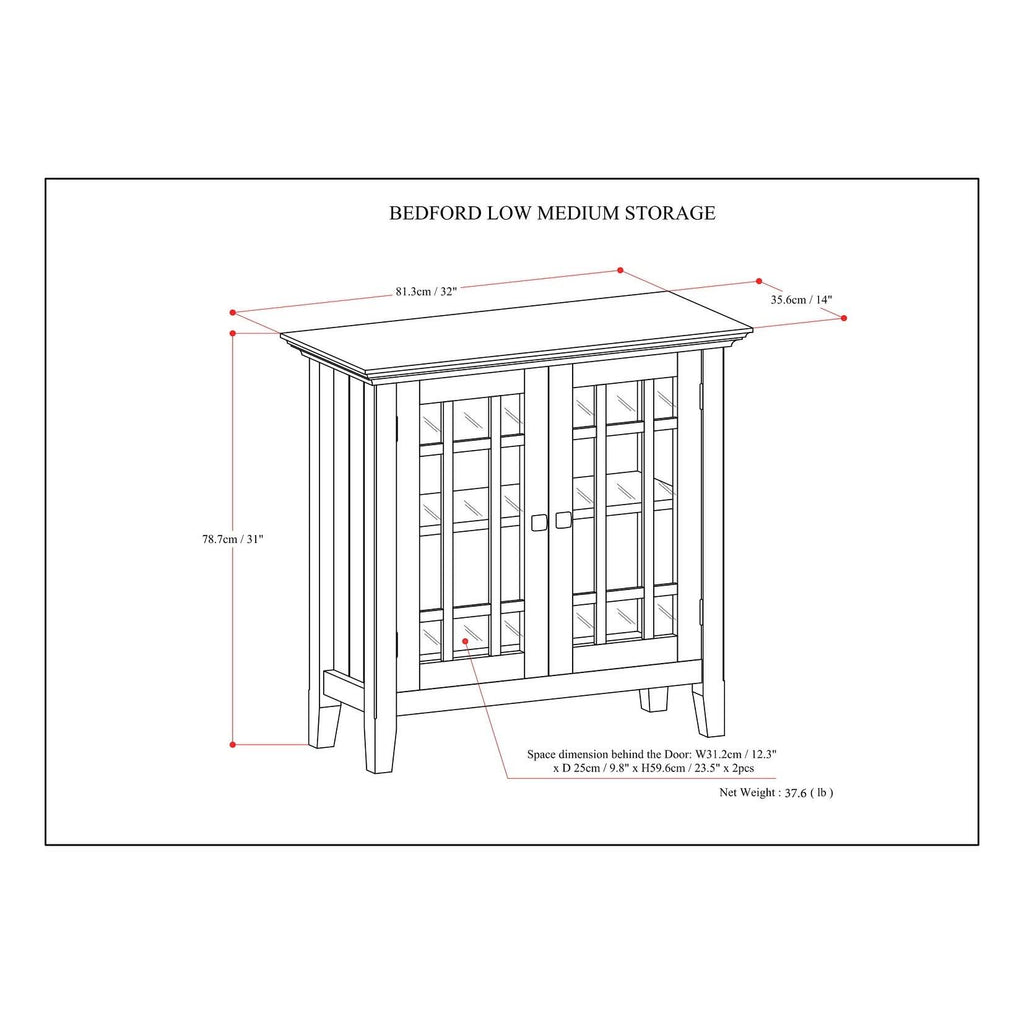White Solid Wood Low Storage Media Cabinet F93676