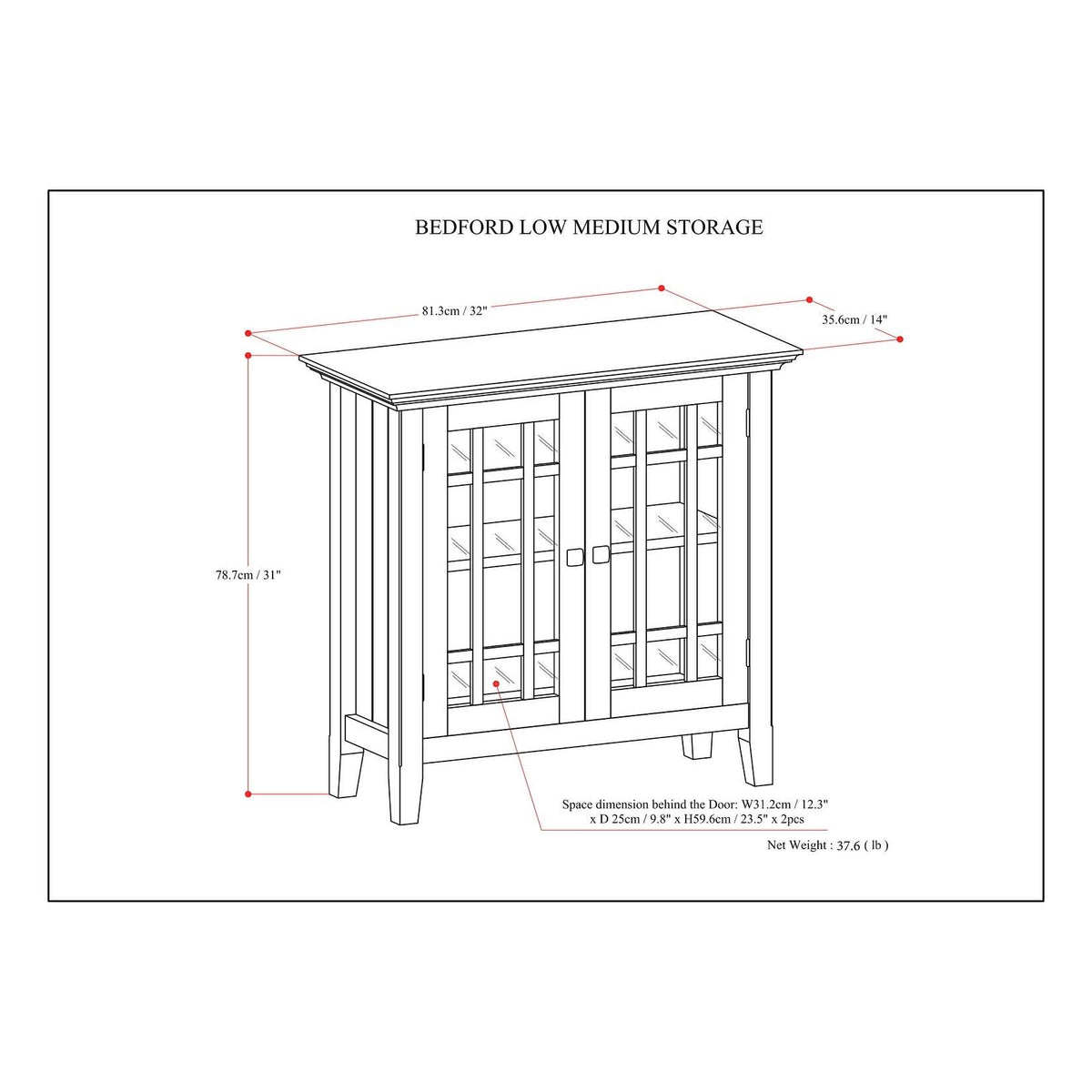 White Solid Wood Low Storage Media Cabinet F93676