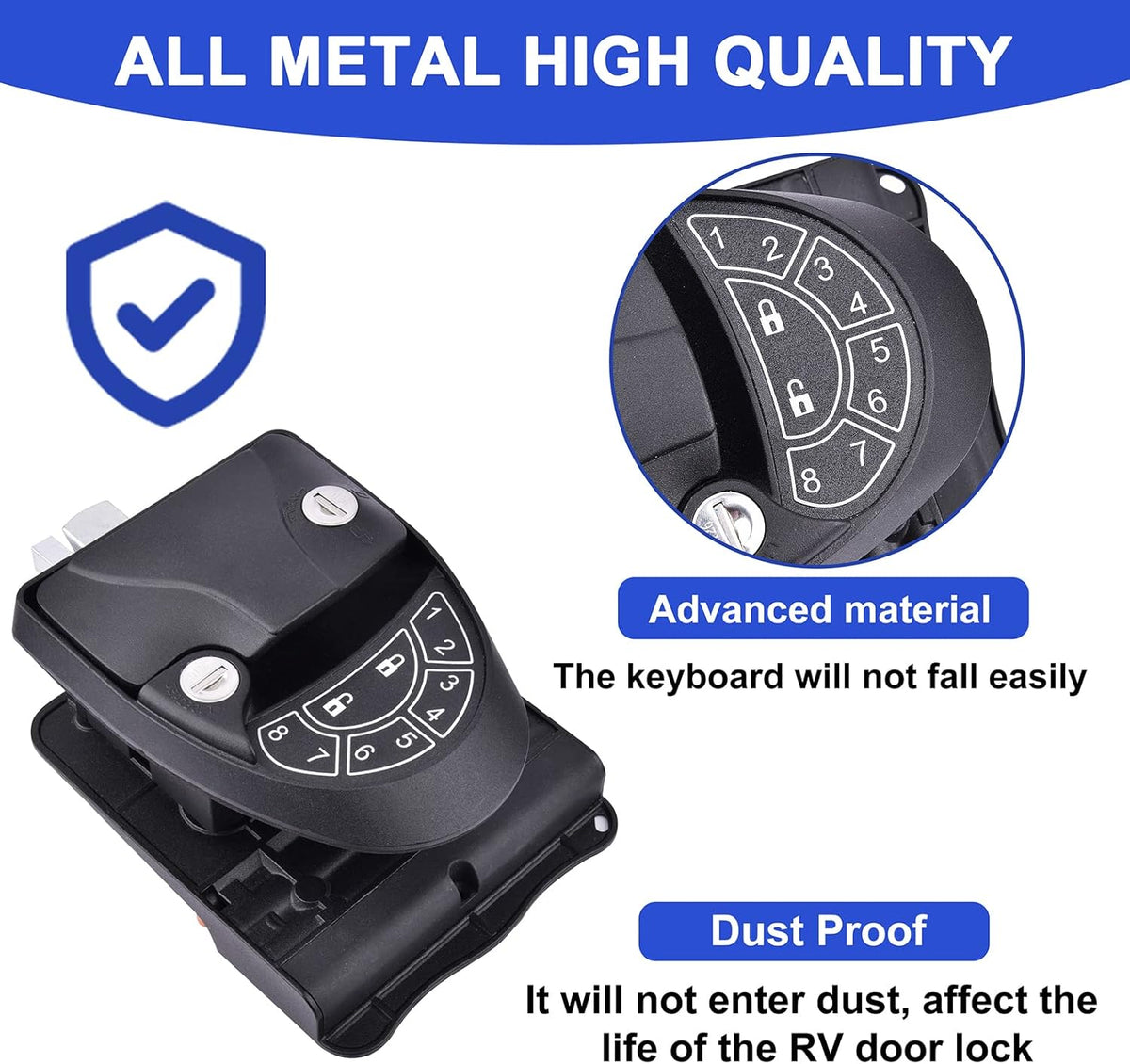 RV Keyless Entry Door Lock with Backlit Keypad and 2 Key Fobs T308
