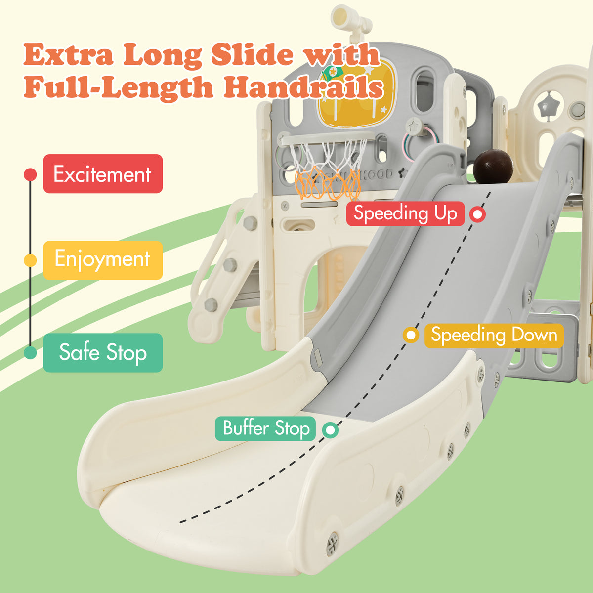 9 in 1 Kids Slide Playset with Basketball Hoop W87902
