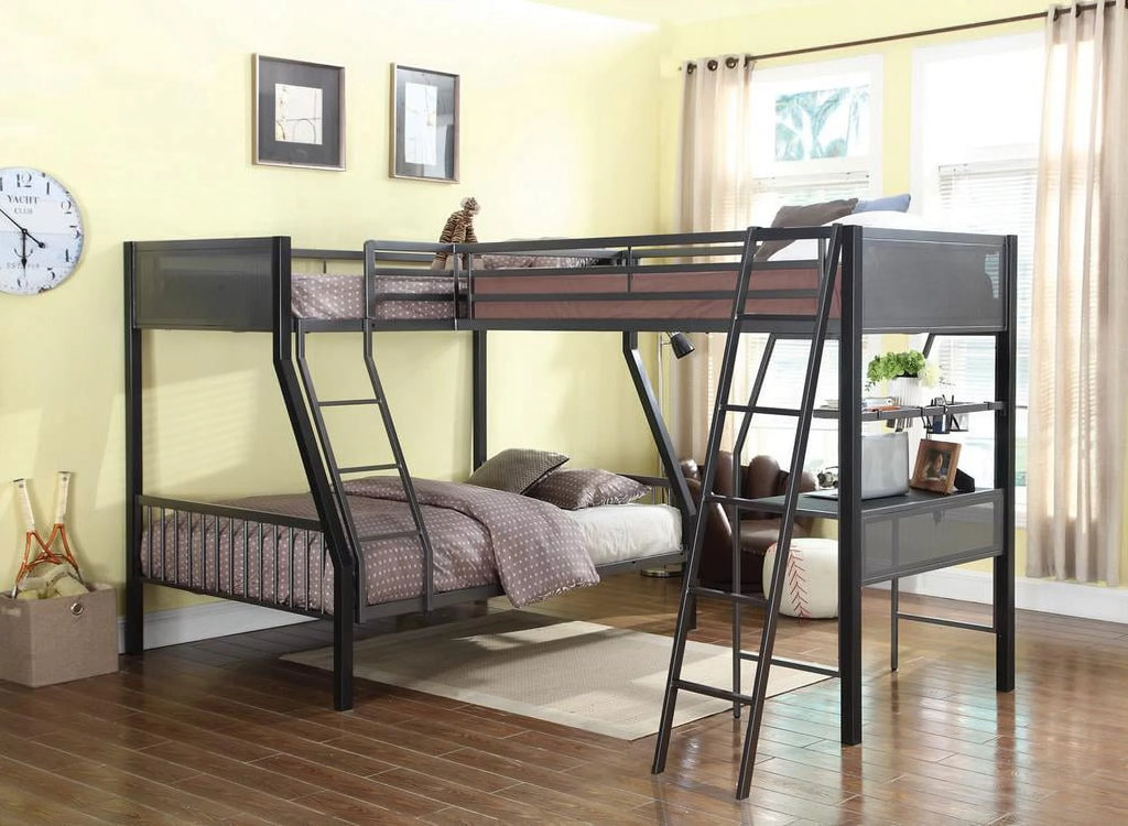 Black and Gunmetal 2-piece Metal Twin Over Full Bunk Bed Set A712