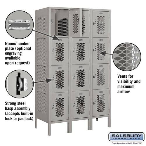 Gray 12x22 Wide Four Tier Vented Metal Locker H4873