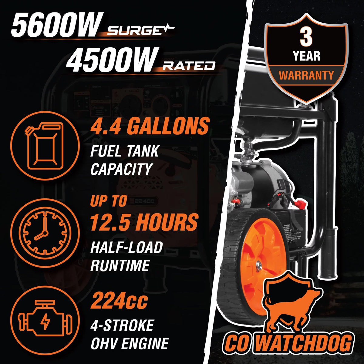 5600-Watt Portable Generator with CO Shutdown Sensor F1068