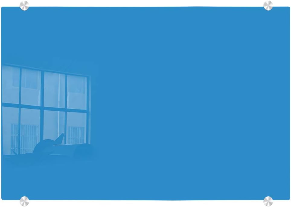 Blue Glass Dry Erase Board, 4’ x 3’, Wall Mounted, Frameless L3457