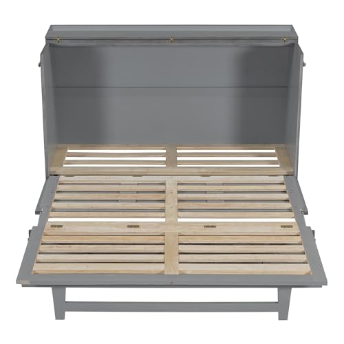 Full Size Solid Pine Murphy Bed with USB and Storage Drawer R627083