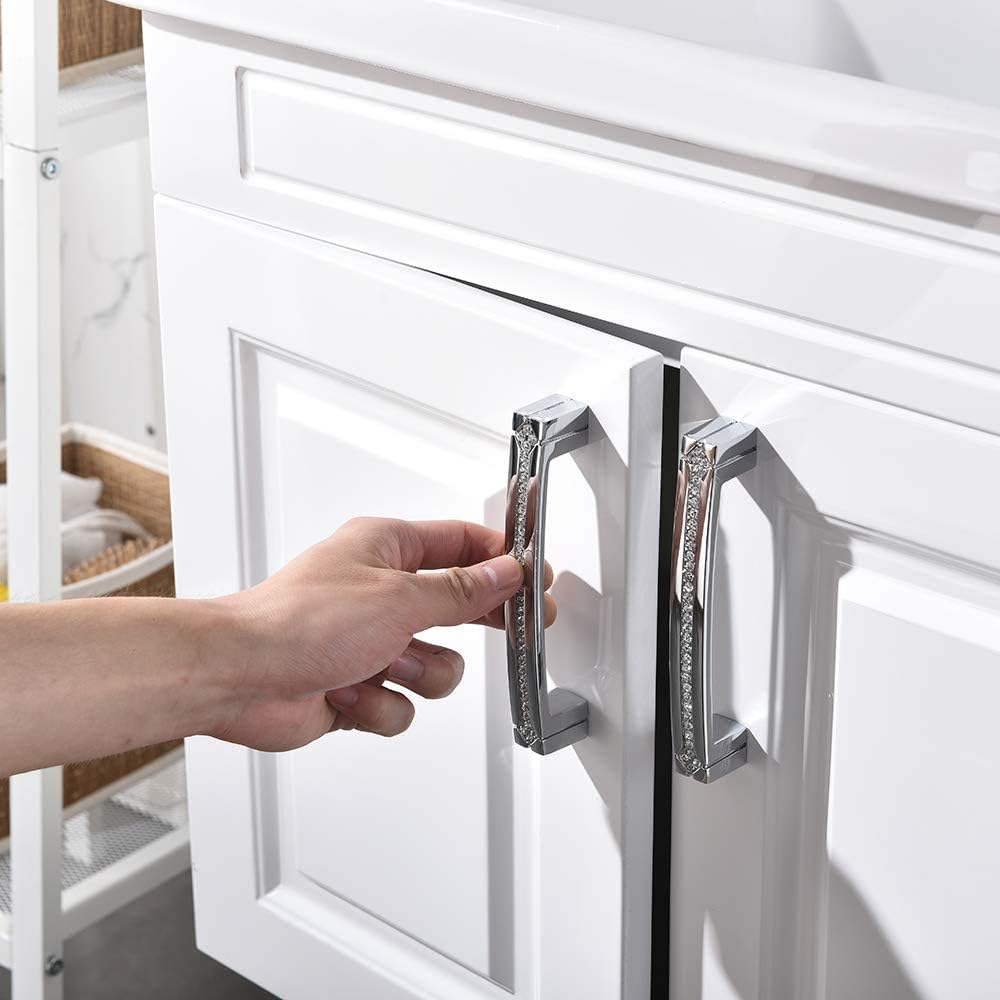 Polished Chrome Cabinet Handles with Screws, 128mm Hole Center, 2 Pack D7068