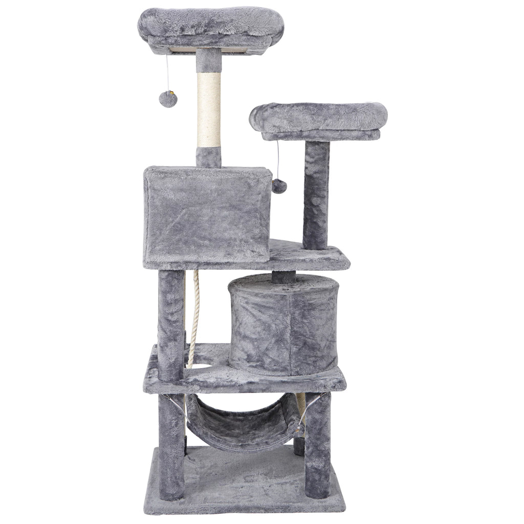 Gray Multi-Level Cat Tree with Scratching Posts and Hammock O46506
