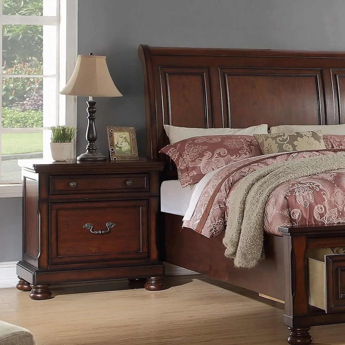 Cherry Finish 1pc Nightstand Bedside Table R4579