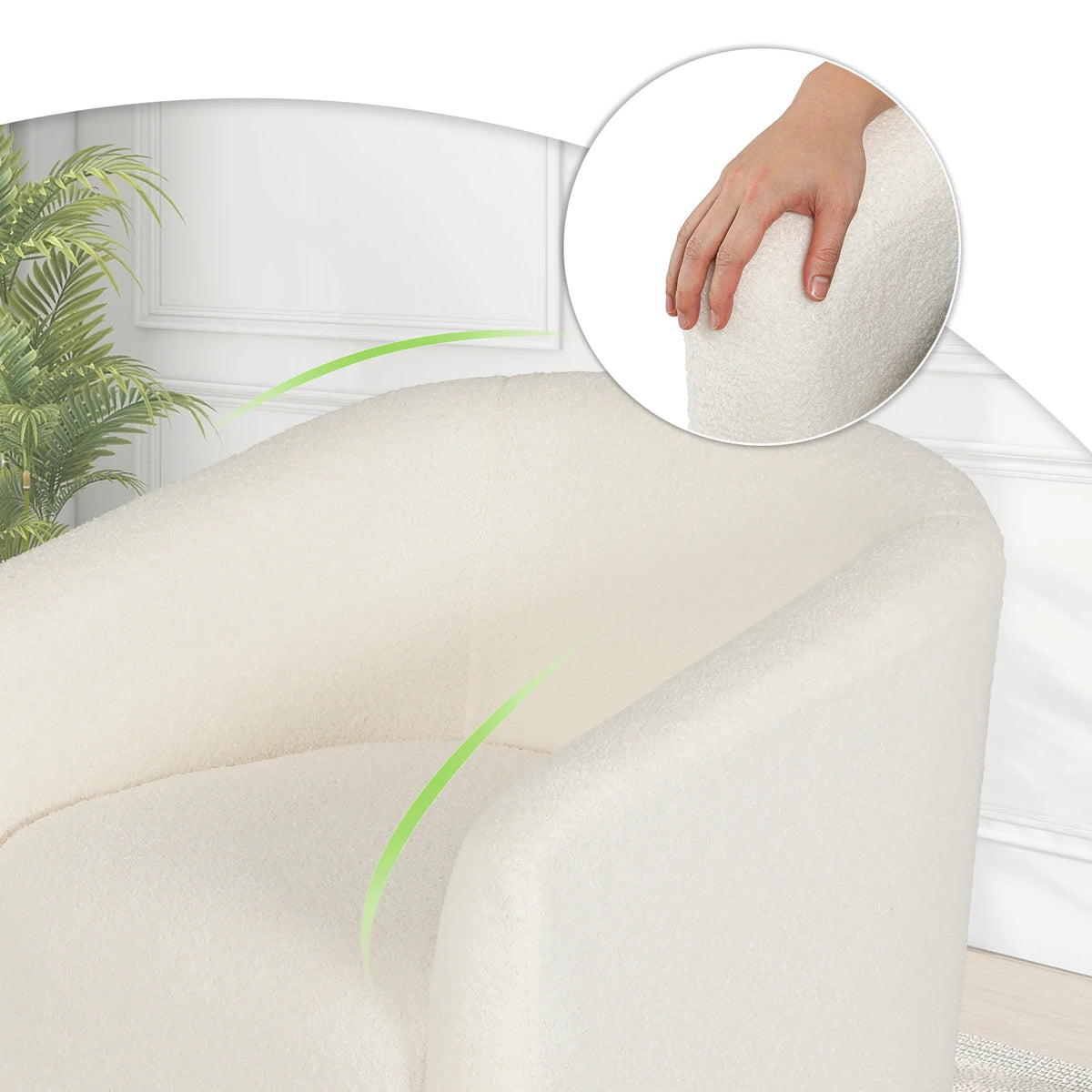 Cream Sherpa Upholstered Barrel Accent Chair N6589