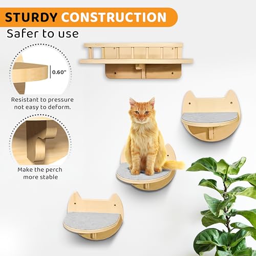 3 Steps Hardwood Cat Wall Shelves B552