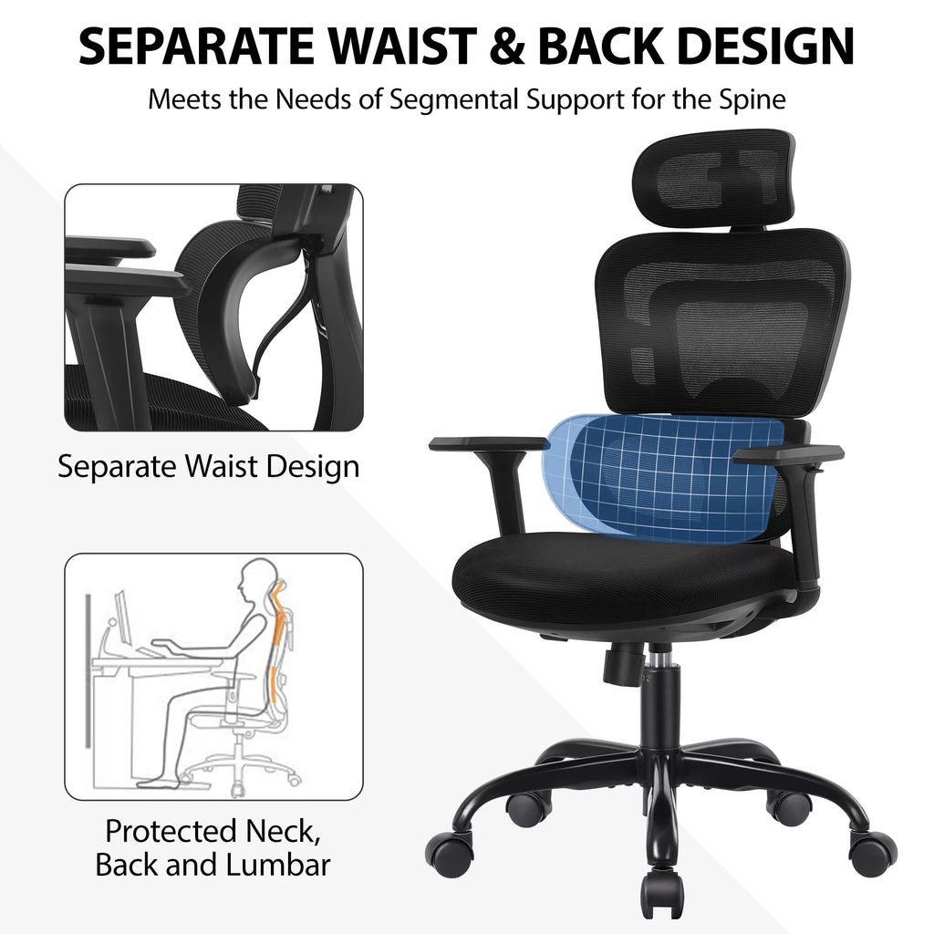 Black Ergonomic Office Chair with Lumbar Support N6288