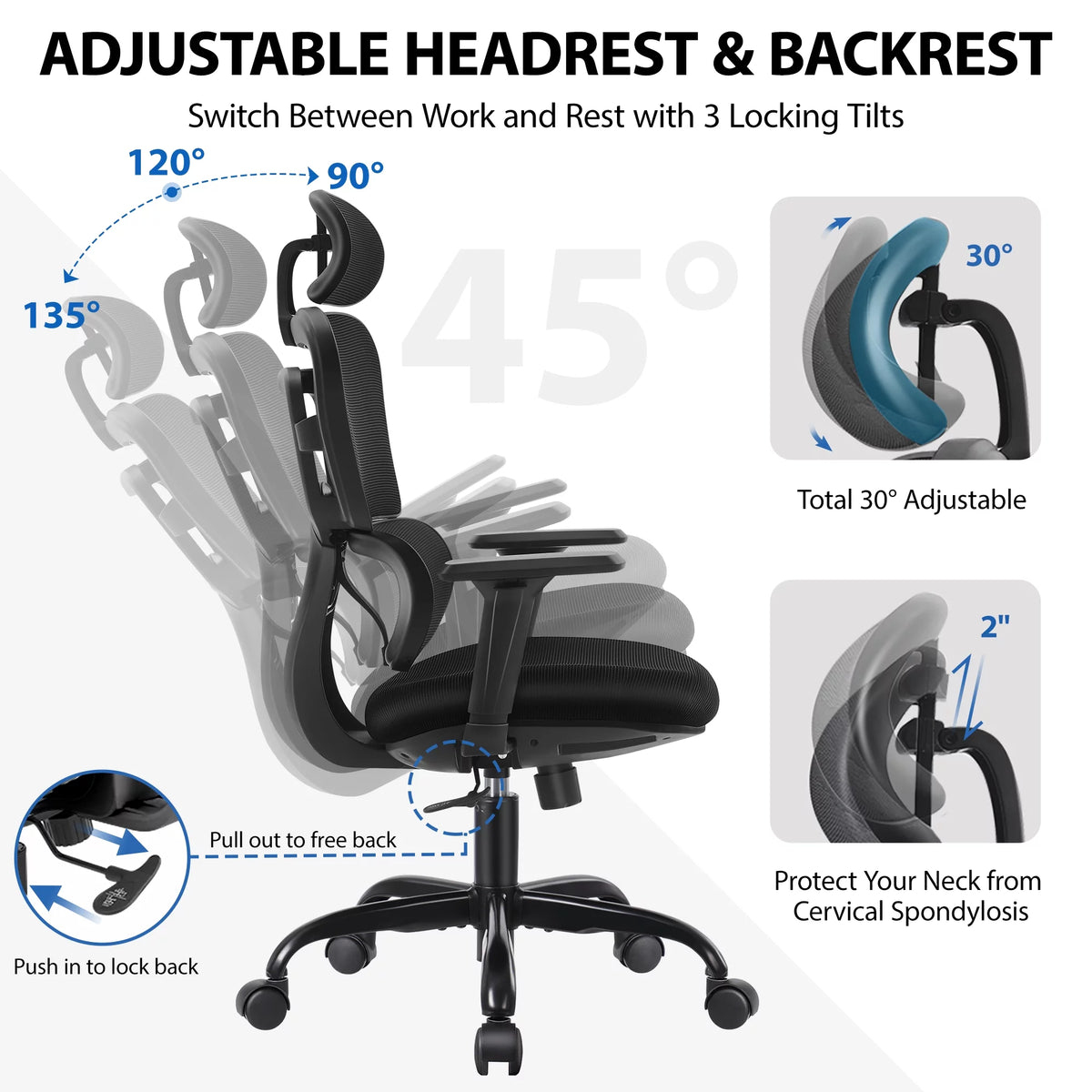 Black Ergonomic Office Chair with Lumbar Support N6288