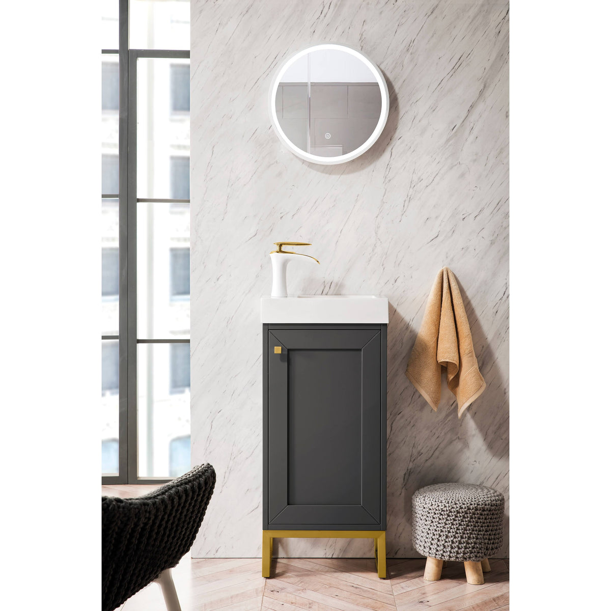 16 in. Chianti Single Vanity Cabinet with White Glossy Resin Countertop X192