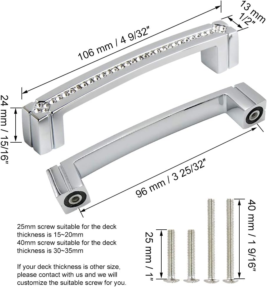 Polished Chrome Cabinet Handles with Screws, 128mm Hole Center, 2 Pack D7068
