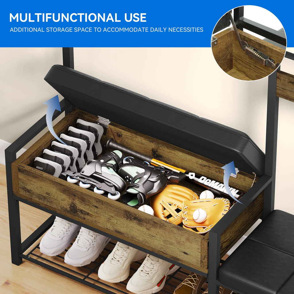 Entryway Bench with Coat Rack and Shoe Storage N293072