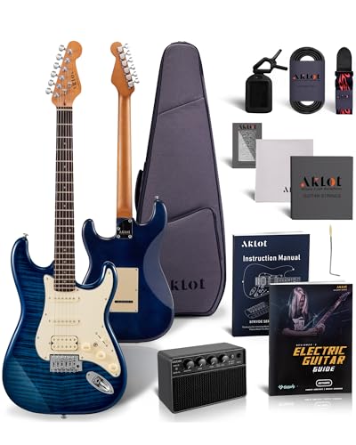 Blaze Orange Electric Guitar with Roasted Maple Neck, Flame Maple Top, HSS Ceramic Pickups, 10W Amp, Gig Bag, Strap, Picks, Lesson Book Q895400