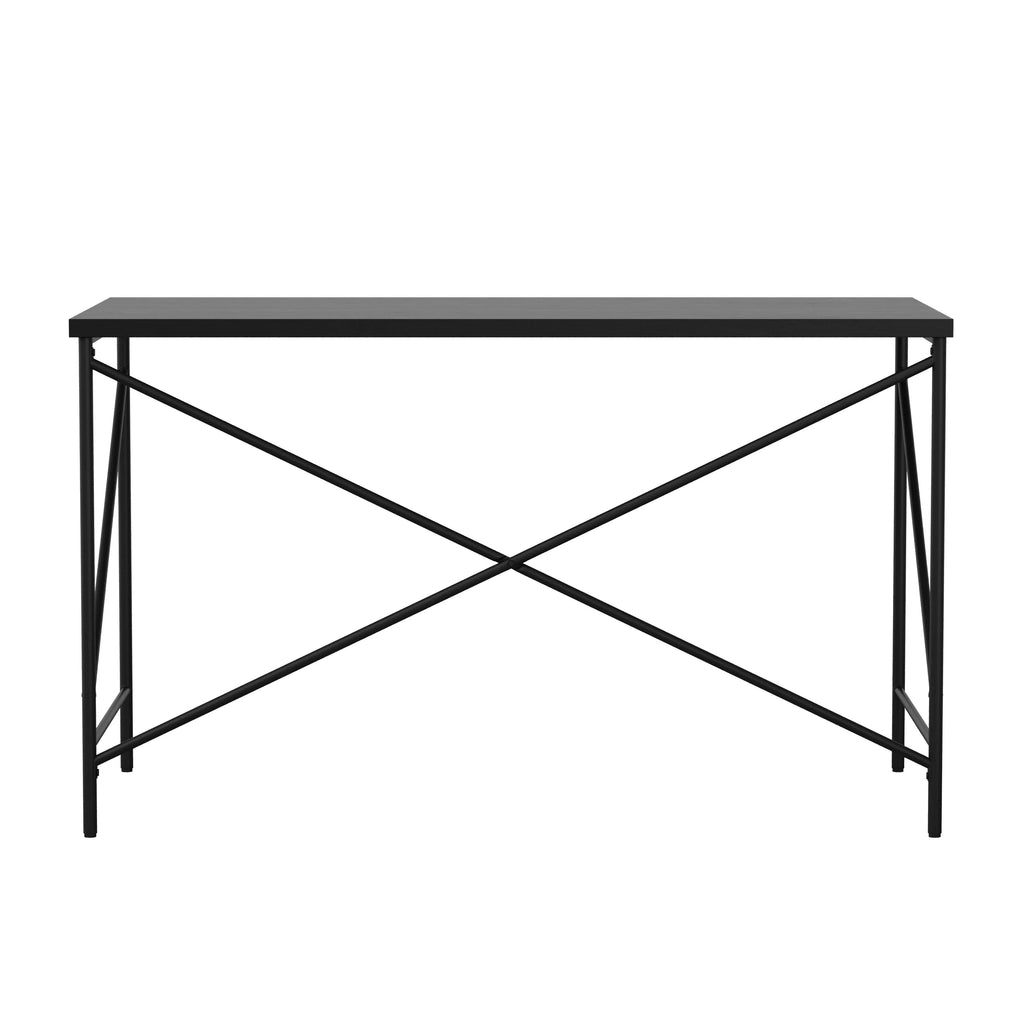 Black Wood Grain Parsons Desk with Metal X-Frame V424619