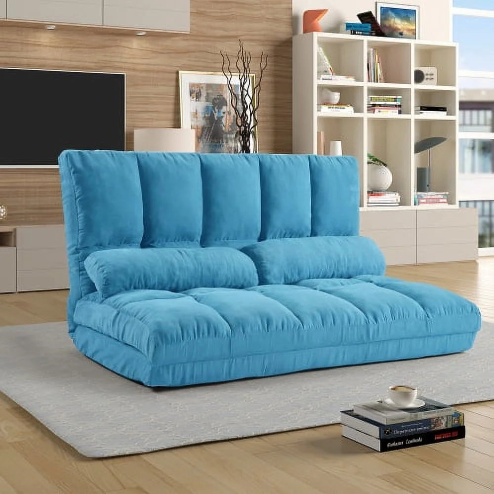 Blue Double Chaise Lounge Sofa with Two Pillows V491
