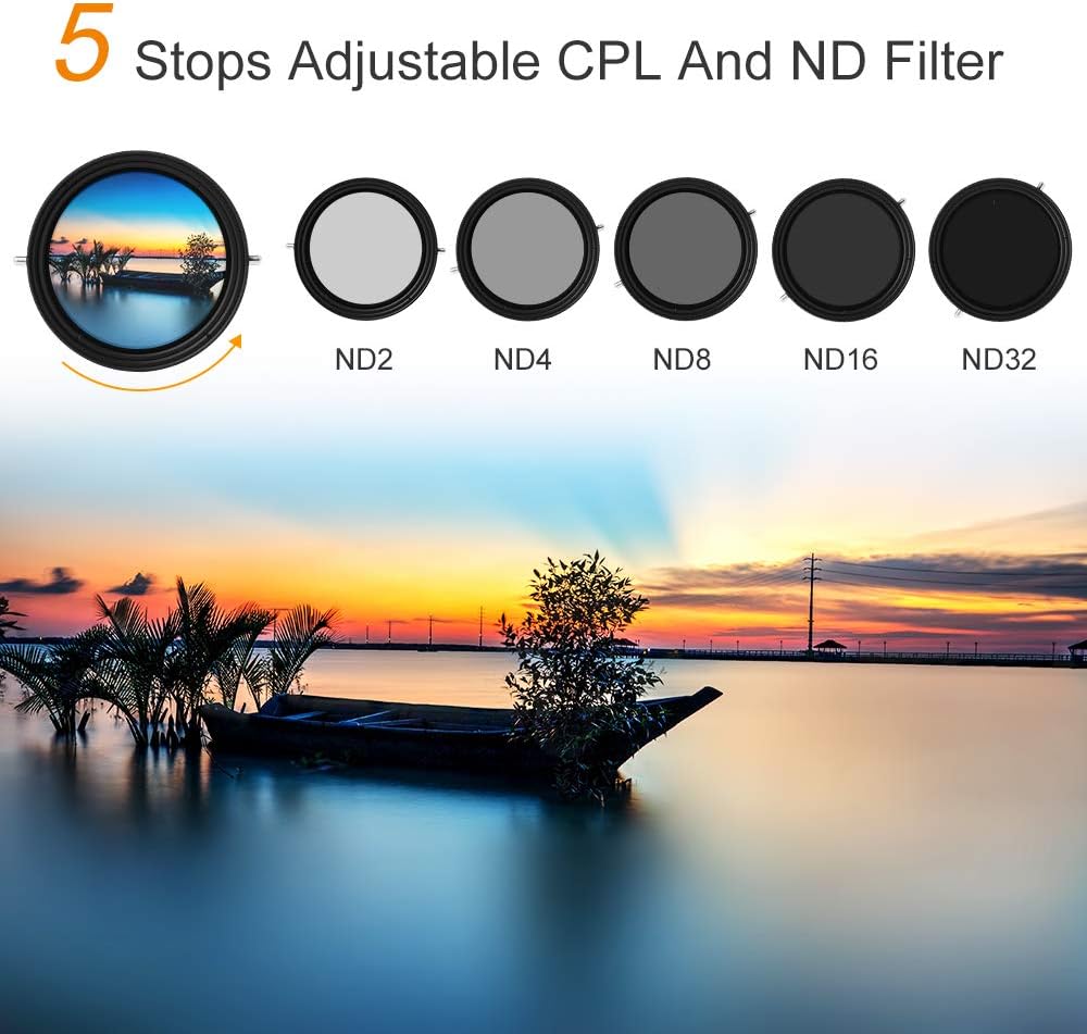 67mm Variable Fader ND2-ND32 ND Filter and CPL Circular Polarizing Filter 2 in 1 W13238