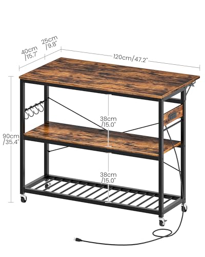 Kitchen Island with Power Outlet and Folding Top, 3-Tier Storage, Wine Rack F59695
