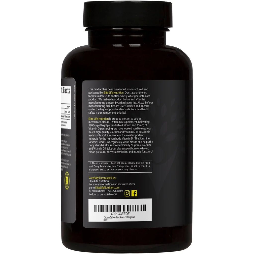 1200mg Calcium Carbonate with Vitamin D 180 Capsules G1262