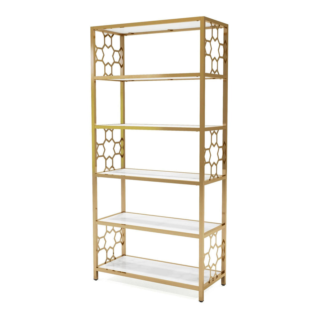 White/Gold 6 Shelf Bookcase C26678