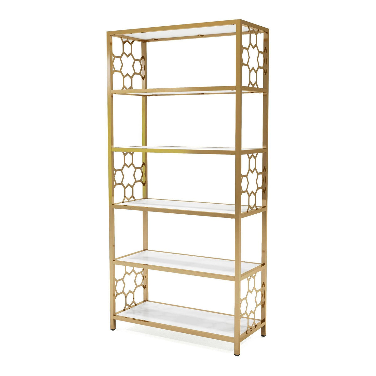 White/Gold 6 Shelf Bookcase C26678