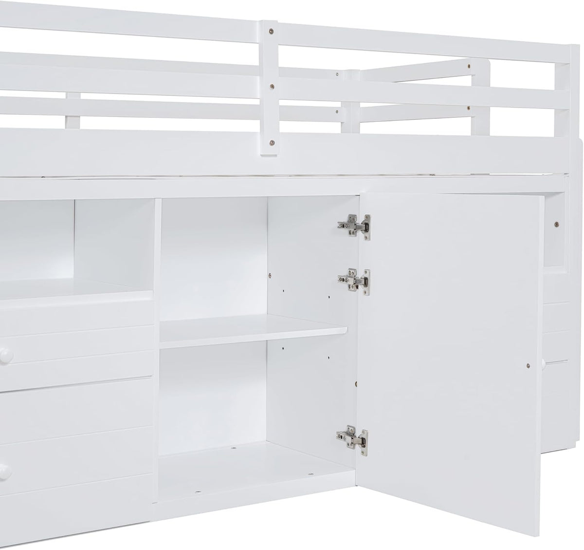 White Wooden Twin Size Loft Bed with 4 Drawers D1413