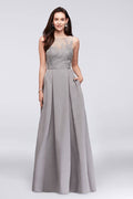 Silver Appliqued Illusion Faille Bridesmaid Dress L755282