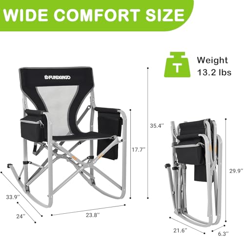 Oversized Rocking Camping Chair with Cooler and Side Pocket (Black/Grey) B155850