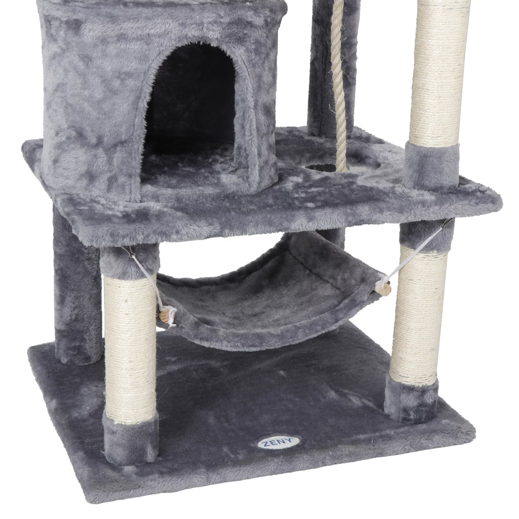 Gray Multi-Level Cat Tree with Scratching Posts and Hammock O46506