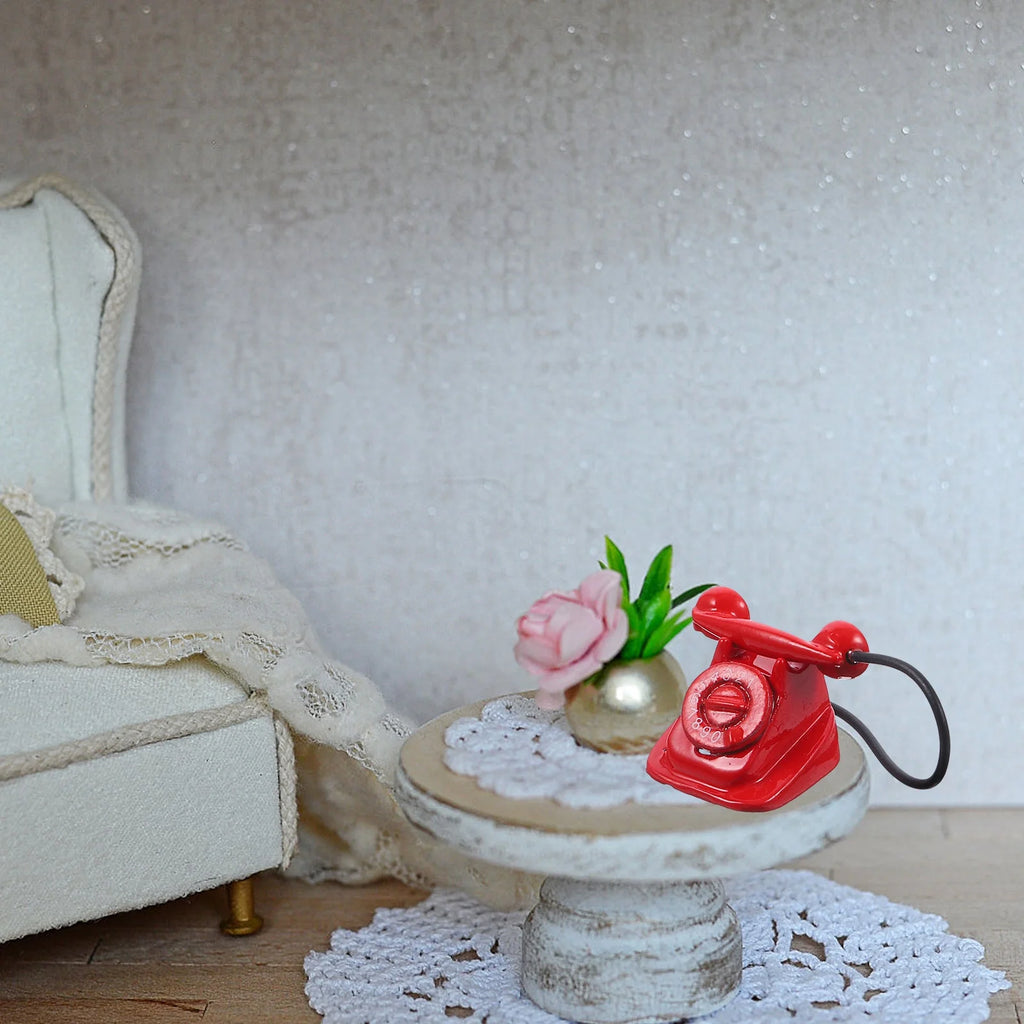 Red Metal Toy Telephone Doll House Decoration L6448