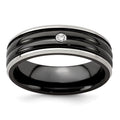 Black Titanium .03ct Diamond 925 Sterling Silver Bezel Band Size 10 P921579