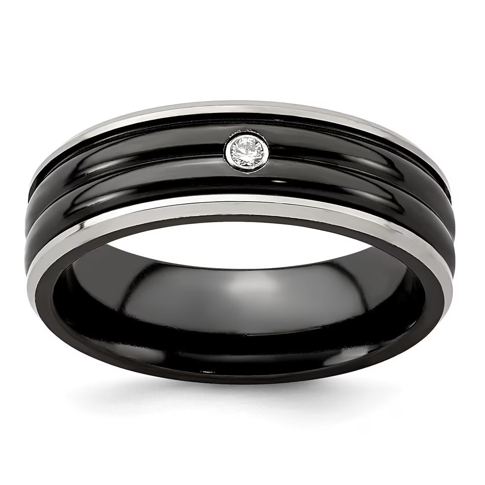 Black Titanium .03ct Diamond 925 Sterling Silver Bezel Band Size 10 P921579