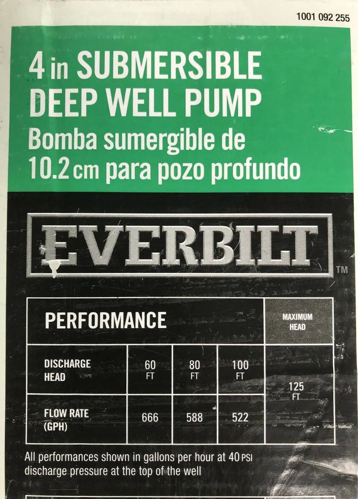 4 Submersible Deep Well 3-Wire Pump 1/2 HP 230V 600GPH O78308