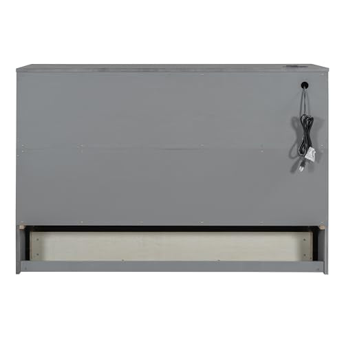 Full Size Solid Pine Murphy Bed with USB and Storage Drawer R627083