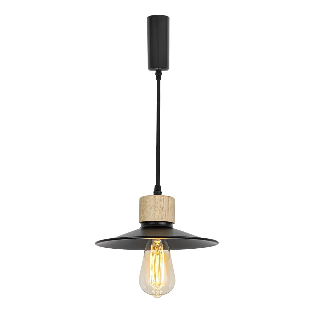Wood Base Black Metal Shade Track Pendant Light F525489