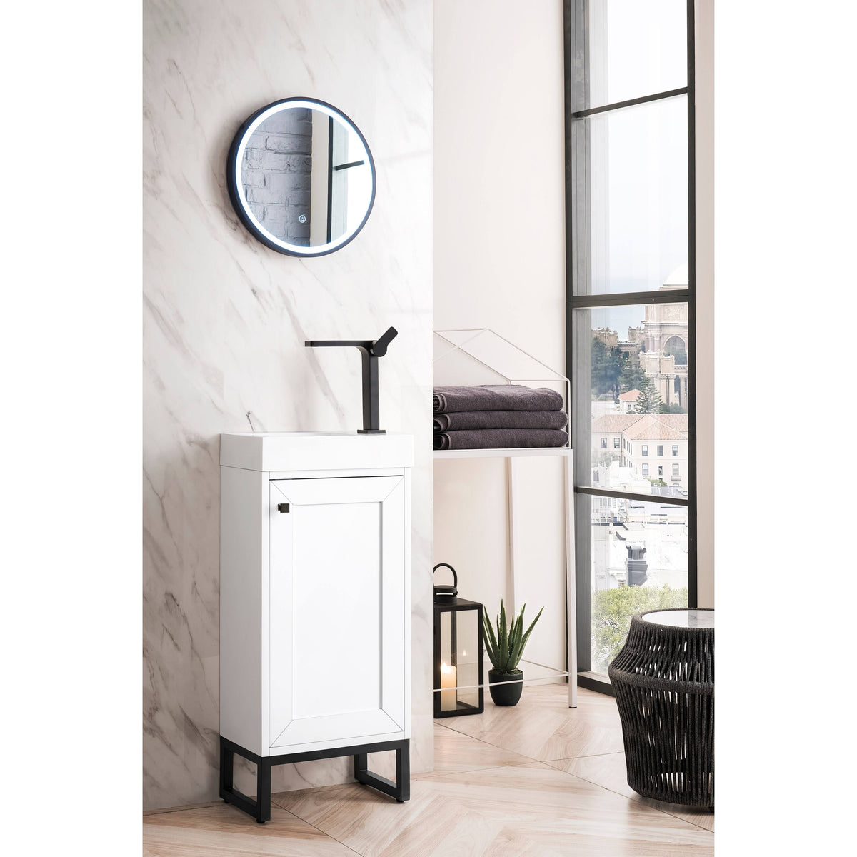 16 in. Chianti Single Vanity Cabinet with White Glossy Resin Countertop X192