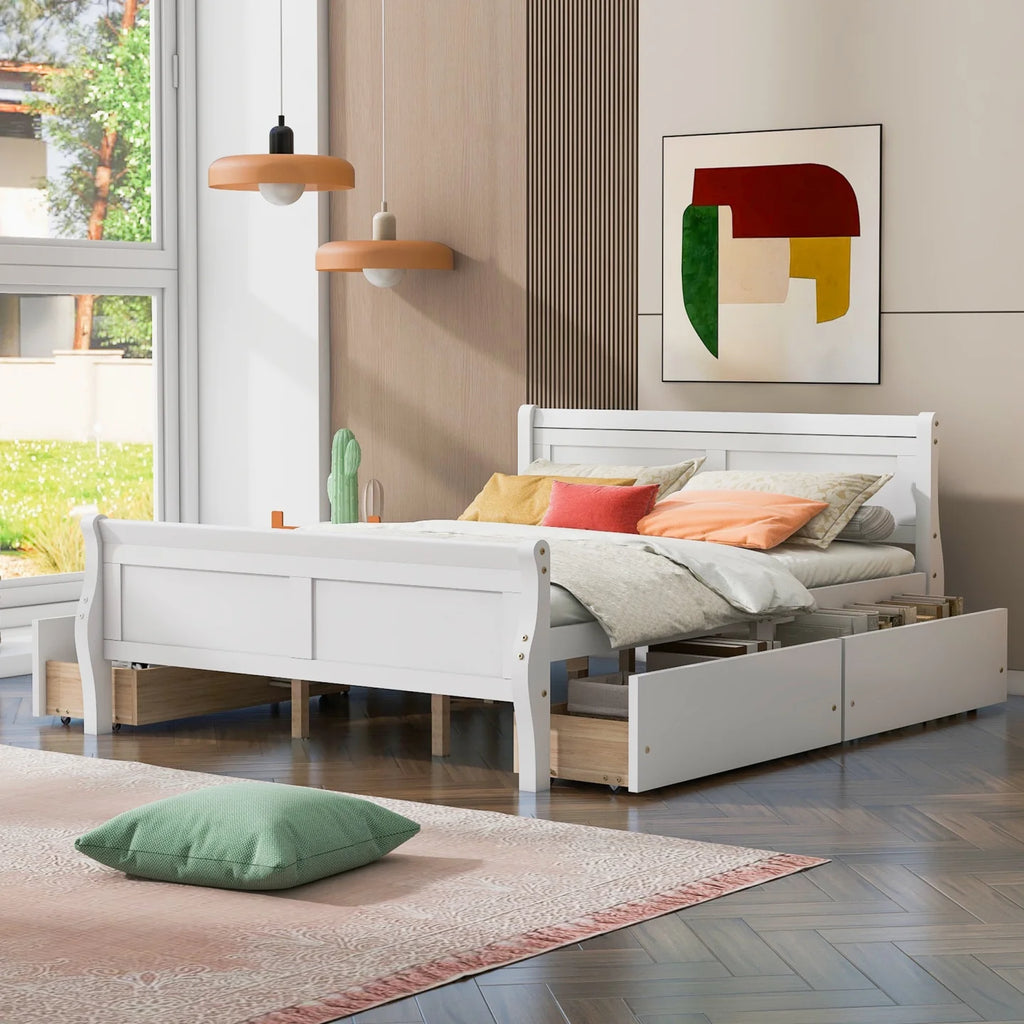 Queen Size Wood Platform Bed with 4 Drawers D5069