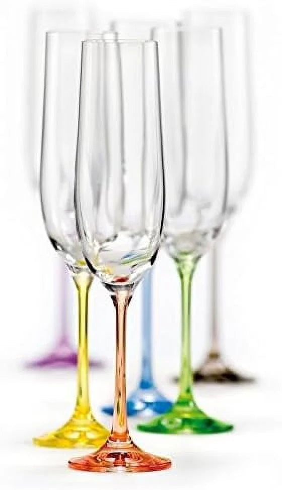 Bohemian Crystal Rainbow Set Of 6 Champagne Flutes 6.5 Oz O522070