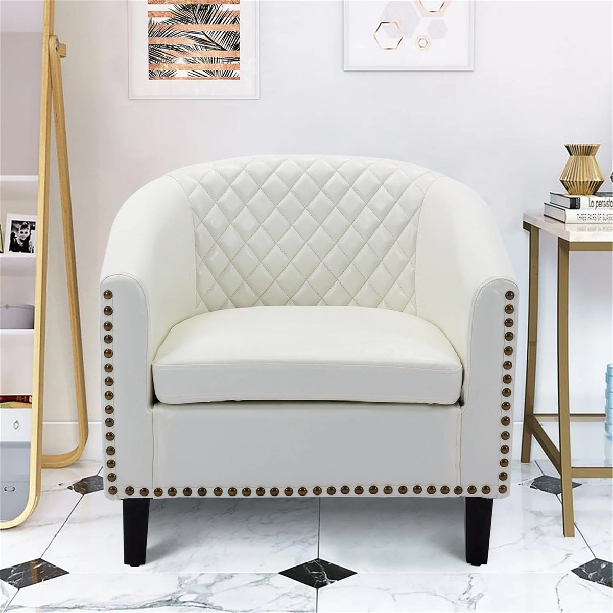 Linen Barrel Chair with Nailheads U78427
