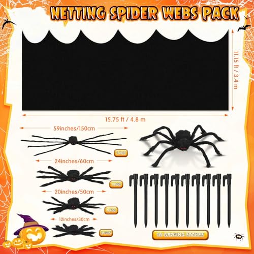 8 Pcs Giant Spider with Stretchy Netting Spiderweb Set L97178
