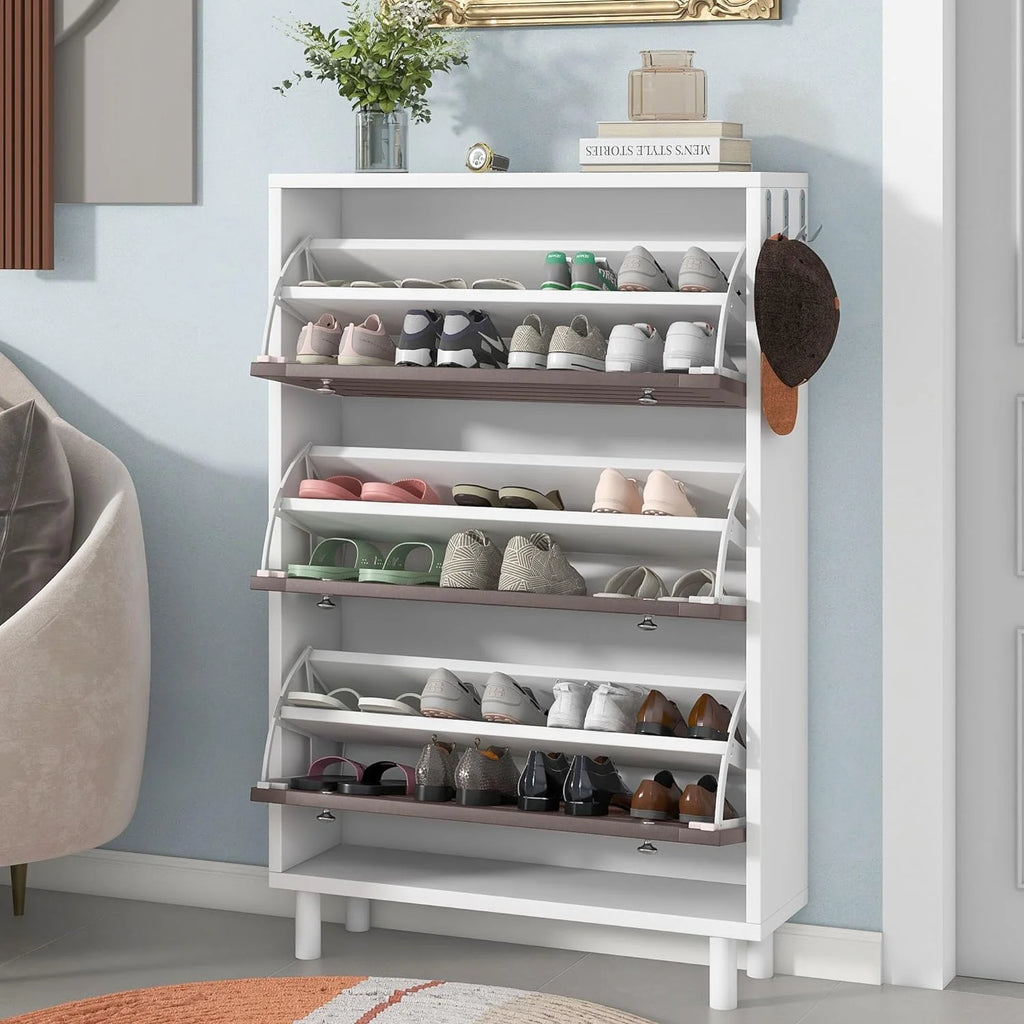 Slim Shoe Cabinet with 3 Flip Drawers C109