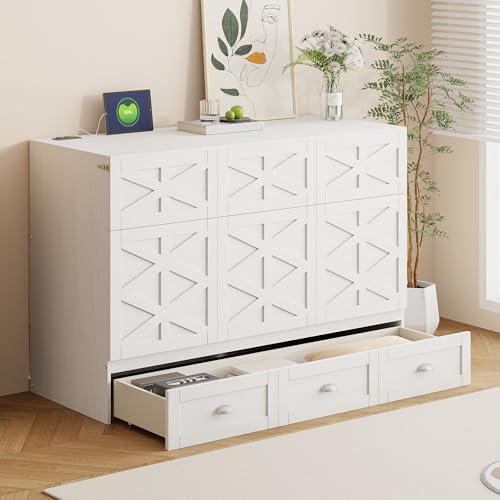 Full Size Solid Pine Murphy Bed with USB and Storage Drawer R627083