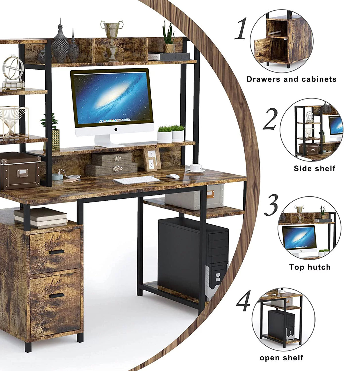 55" Computer Desk with Hutch and Storage Shelf Z786145