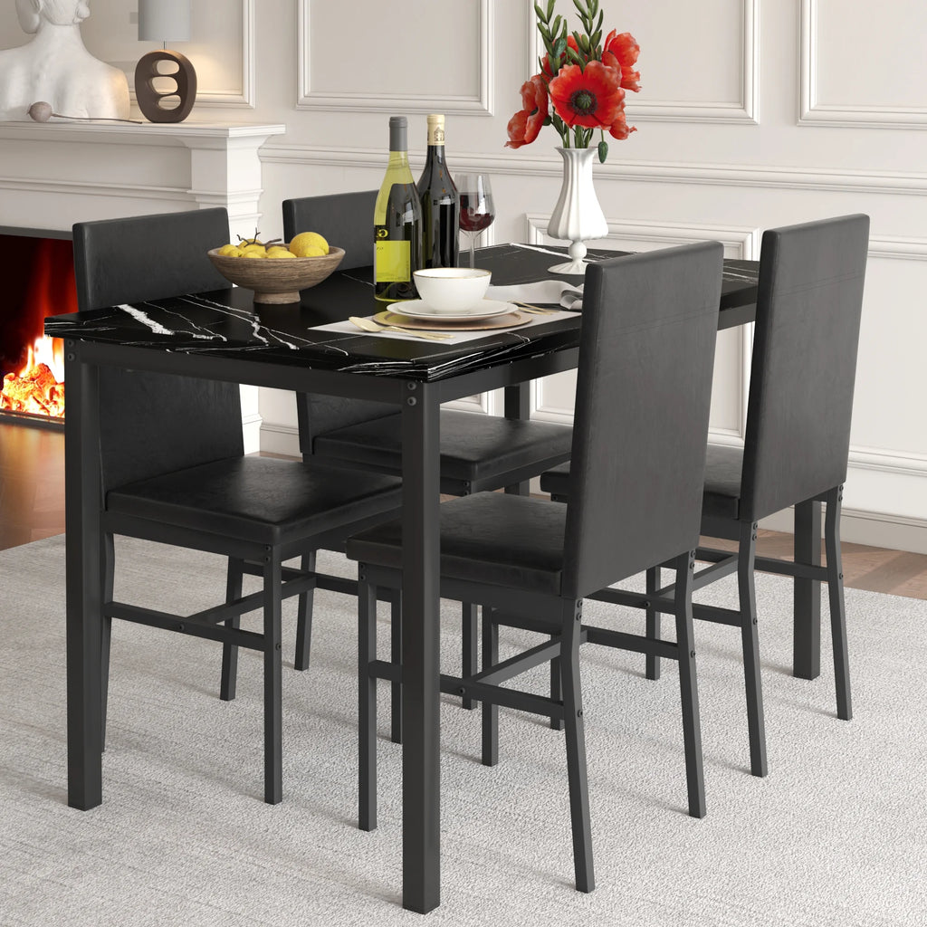 5 Piece Black Dining Table and Chairs Set E426